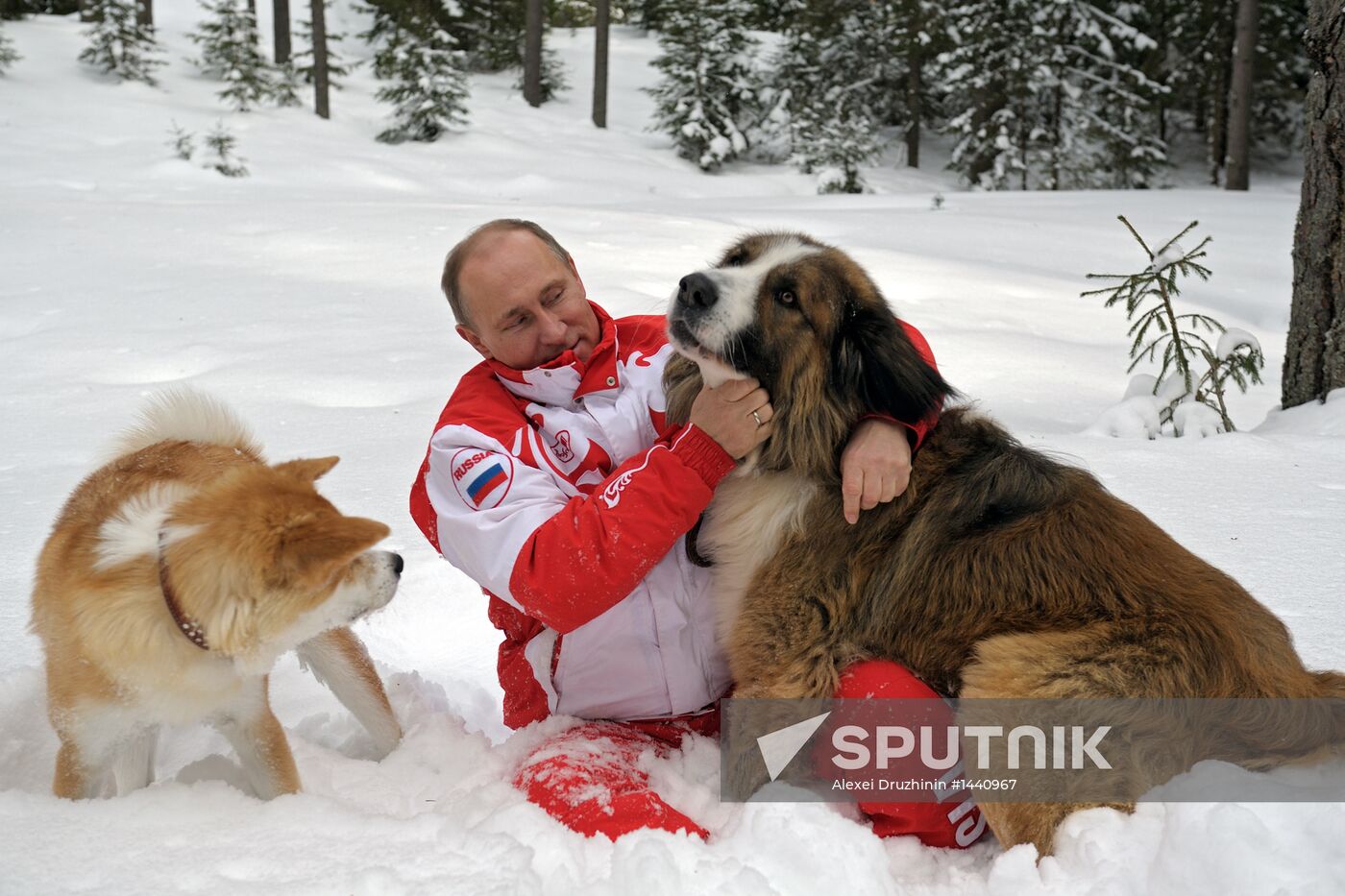 Vladimir Putin walks his dogs in Moscow Region