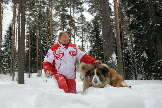 Vladimir Putin walks his dogs in Moscow Region