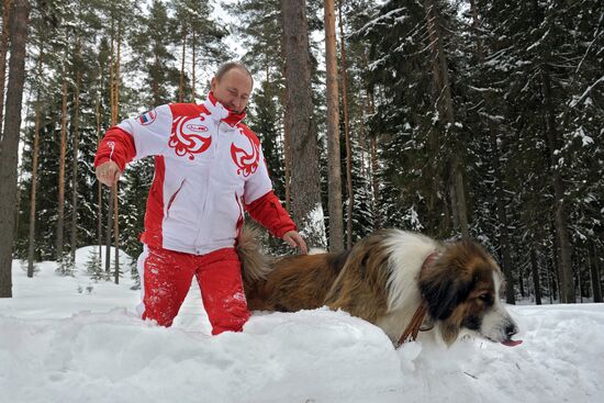 Vladimir Putin walks his dogs in Moscow Region