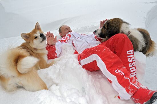 Vladimir Putin walks his dogs in Moscow Region