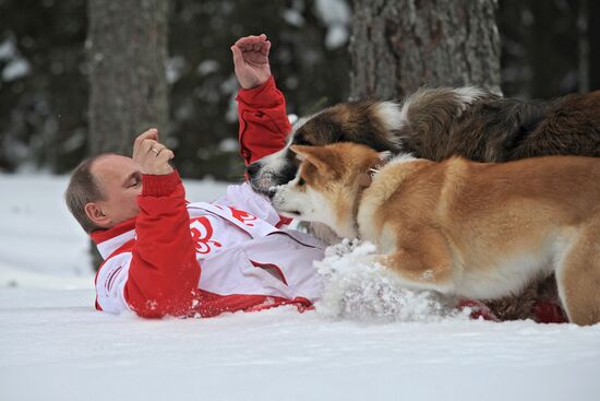 Vladimir Putin walks his dogs in Moscow Region