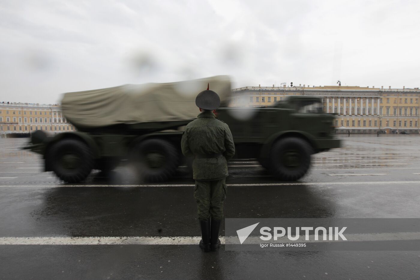 Victory Day parade rehearsed at St. Petersburg's Palace Square