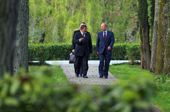 Vladimir Putin meets with Mohamed Morsi