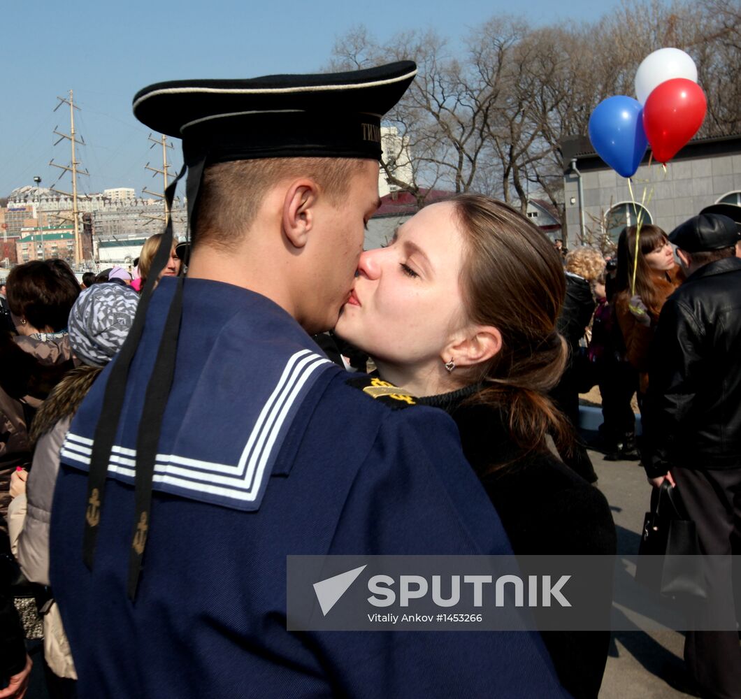 Welcoming Pacific Fleet convoy in Vladivostok