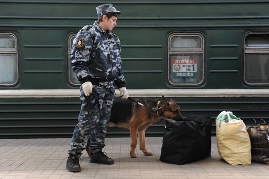 Moscow-Dushanbe train passengers checked on the platform