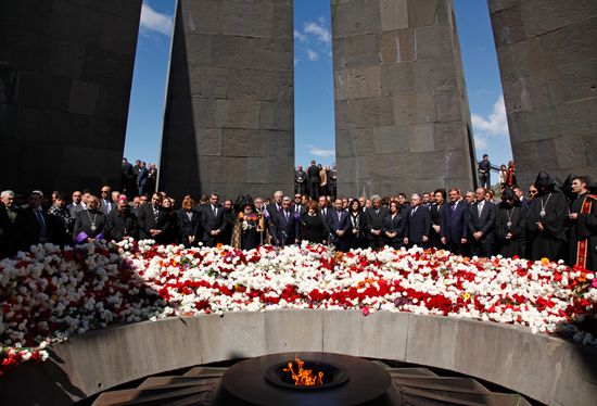 Flowers laid at Armenian Genocide Memorial