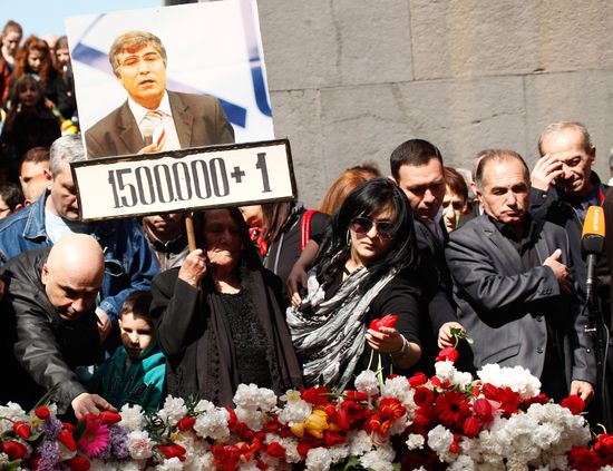 Flowers laid at Armenian Genocide Memorial