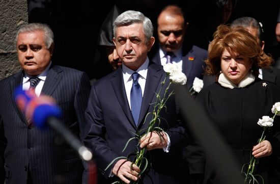 Flowers laid at Armenian Genocide Memorial