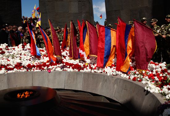 Flowers laid at Armenian Genocide Memorial