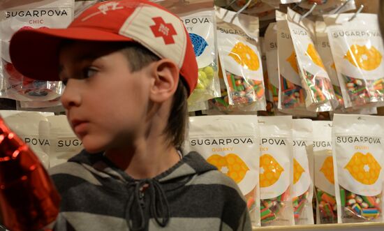 Tennis player Maria Sharapova presents Sugarpova candies