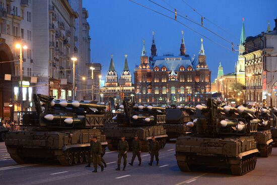 Military parade rehearsal on Red Square