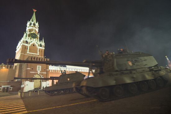 Military parade rehearsal on Red Square
