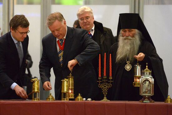 Meeting Holy Fire from Jerusalem at Vnukovo airport