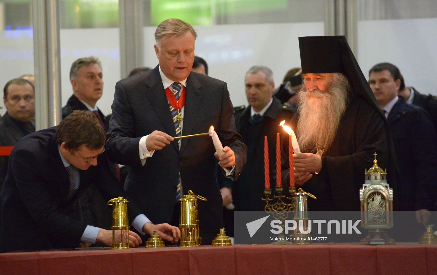 Meeting Holy Fire from Jerusalem at Vnukovo airport