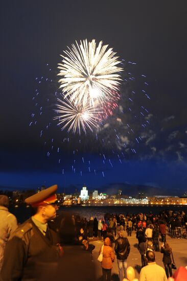 Fireworks honoring Victory Day in Veliky Novgorod