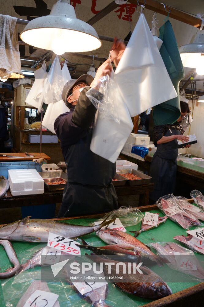 Tsukiji seafood market in Tokyo