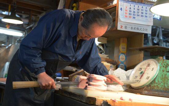 Tsukiji seafood market in Tokyo