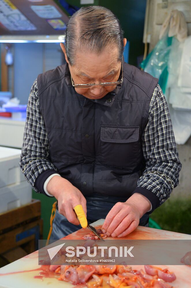 Tsukiji seafood market in Tokyo