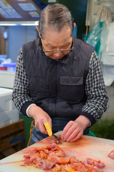 Tsukiji seafood market in Tokyo
