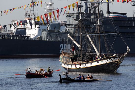 Rehearsing naval parade in Kronstadt