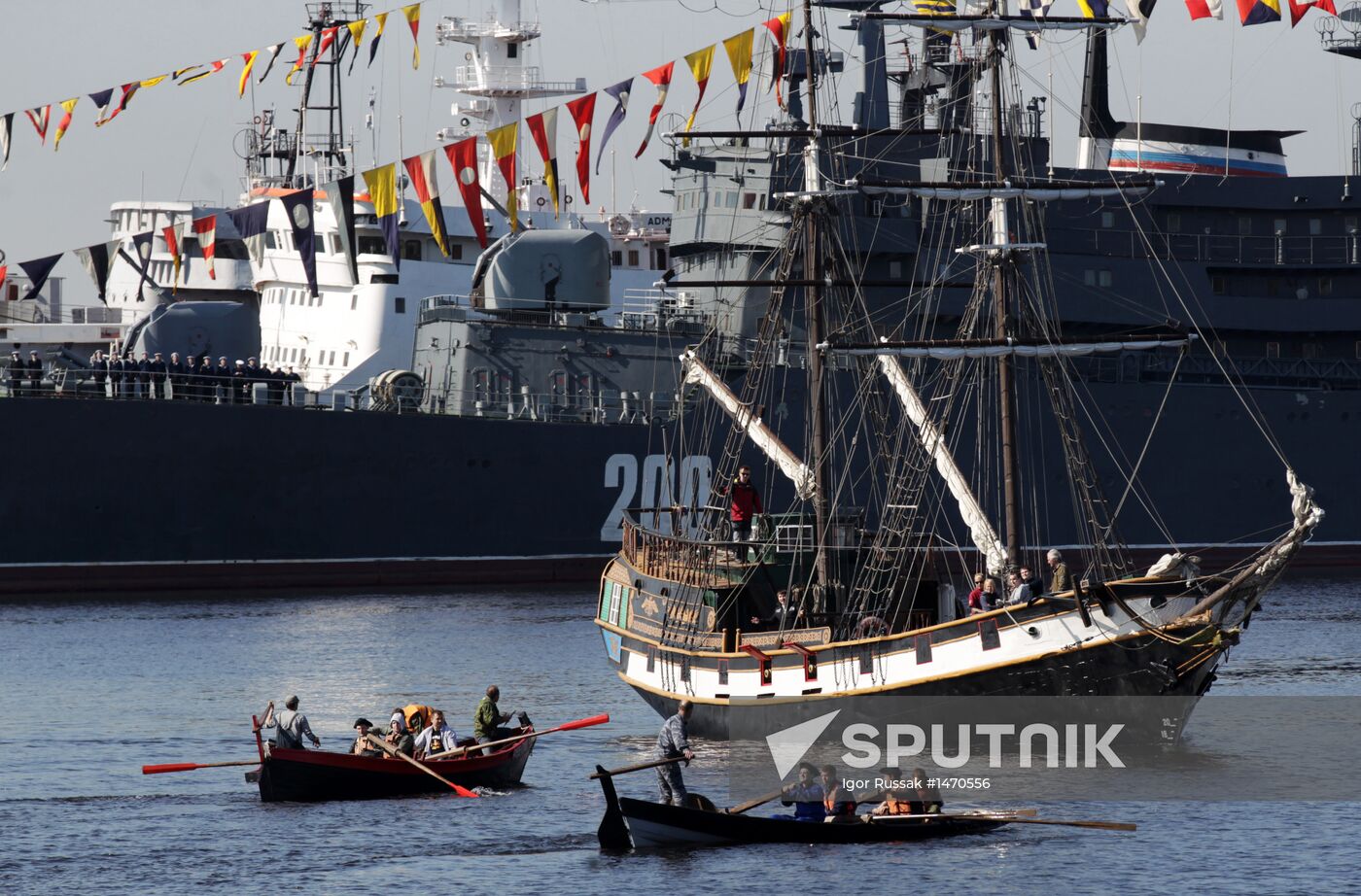Rehearsal of naval military parade in Kronstadt