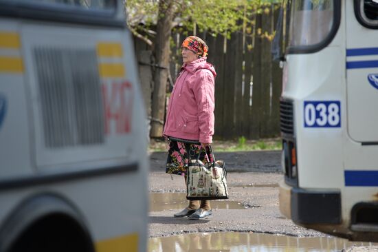 Riding commuter bus in Omsk Region
