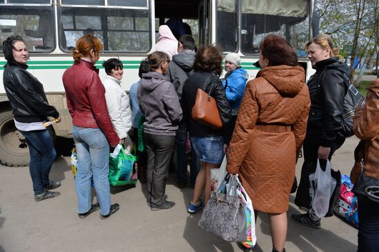 Riding commuter bus in Omsk Region