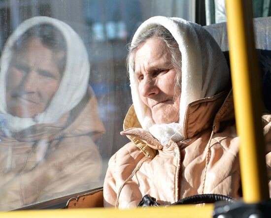 Riding commuter bus in Omsk Region