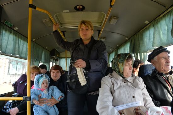 Riding commuter bus in Omsk Region