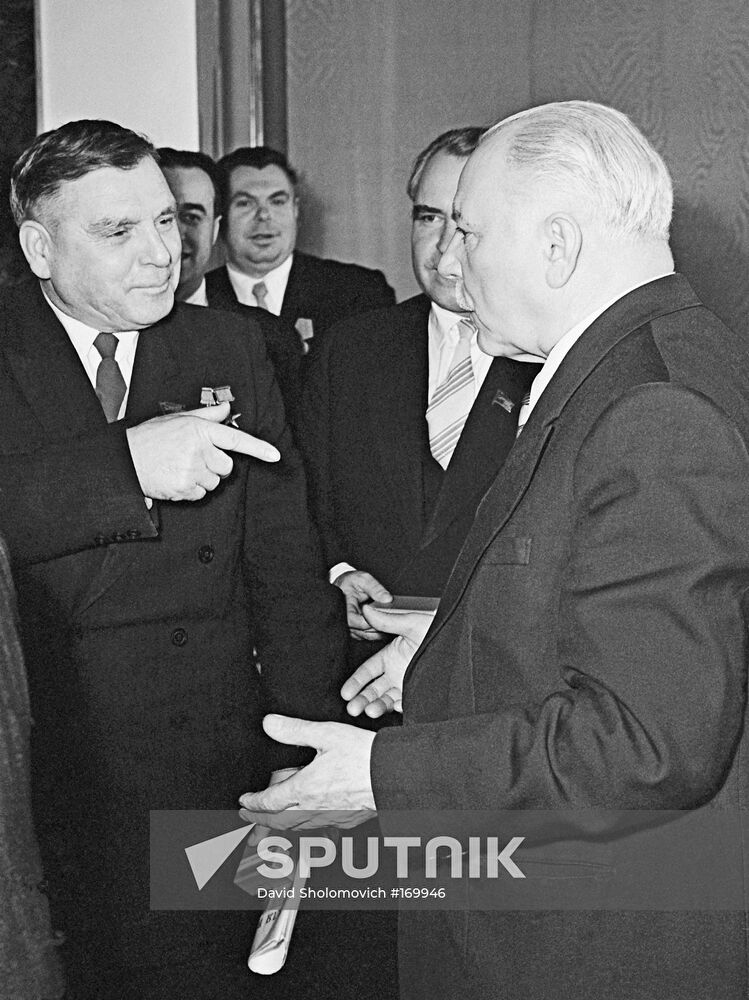 Kliment Voroshilov talks to a deputy of the USSR Supreme Soviet 