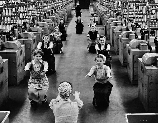 Tryokhgornaya Manufaktura factory ladies workers exercise