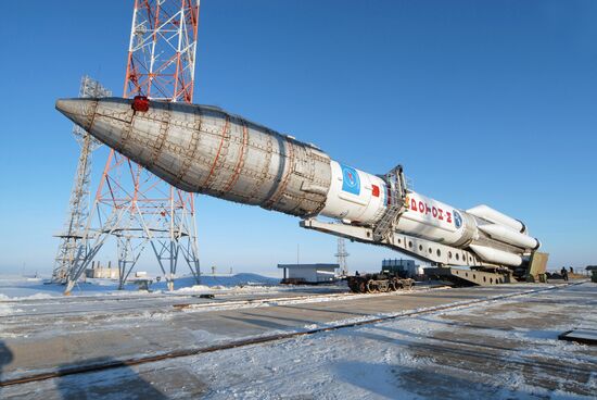 Proton-M space rocket moved to the launch pad at Baikonur. 