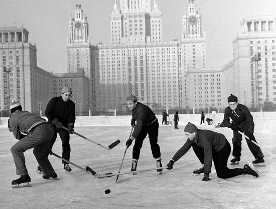 Moscow State University students playing ice hockey