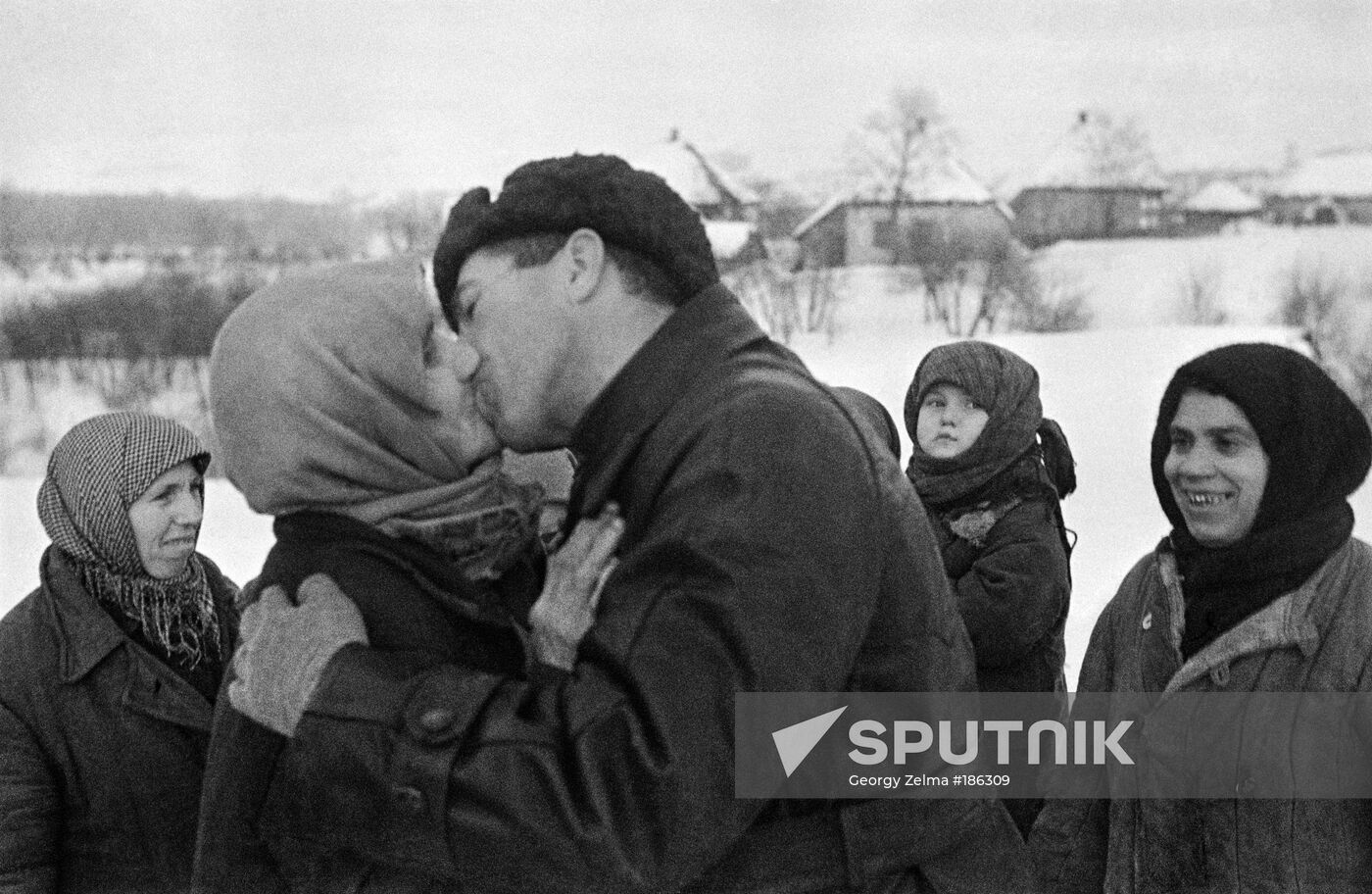 Great Patriotic War Ukraine village residents Red Army meeting