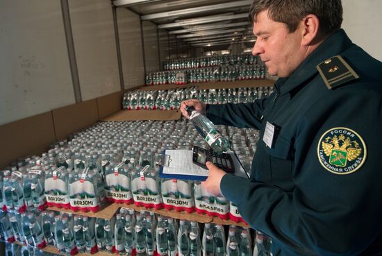 Customs inspection of Borzhomi mineral water shipment