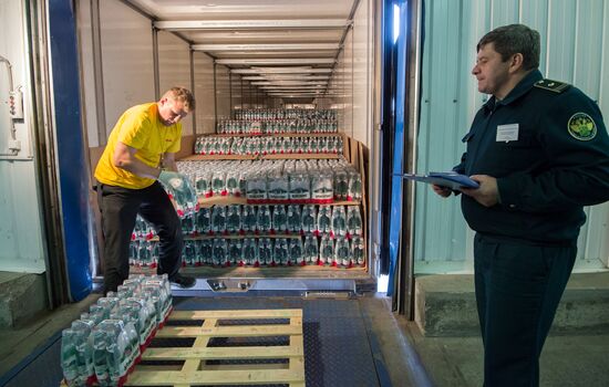 Customs inspection of Borzhomi mineral water shipment