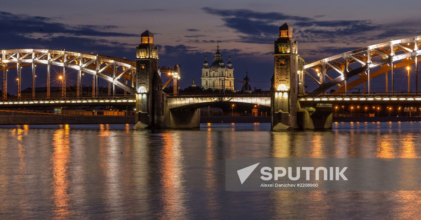 St Peter the Great Bridge drawn in St Petersburg