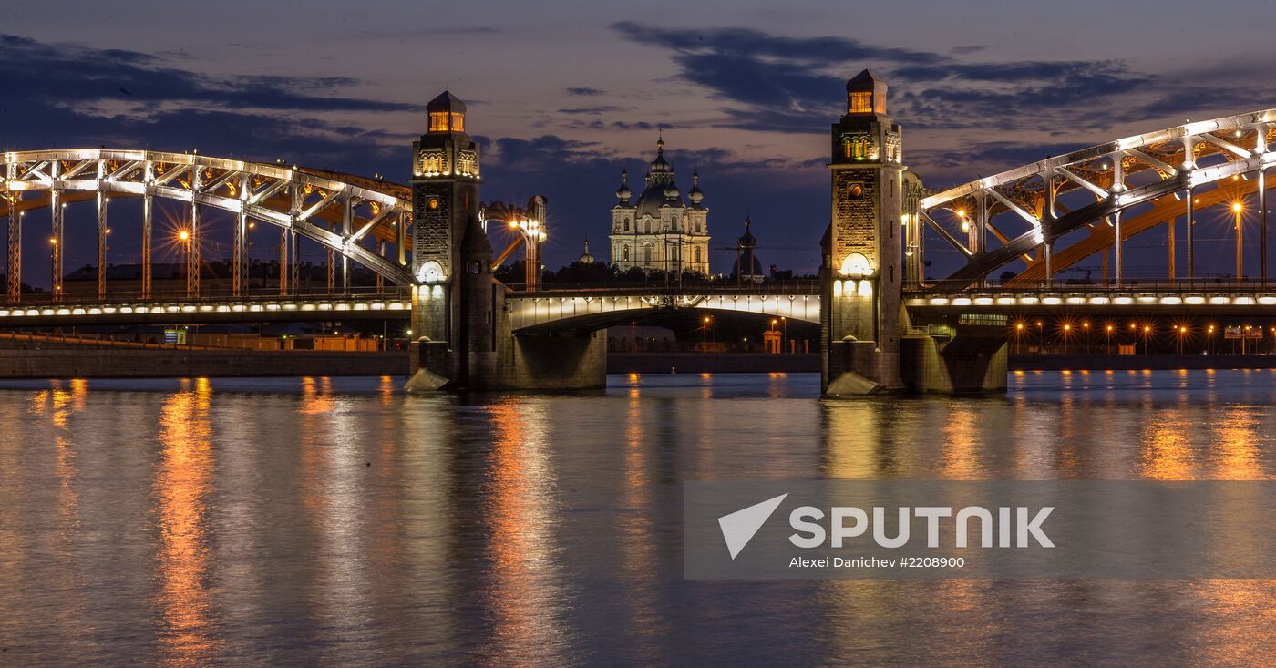 St Peter the Great Bridge drawn in St Petersburg