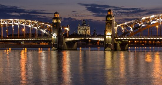 St Peter the Great Bridge drawn in St Petersburg