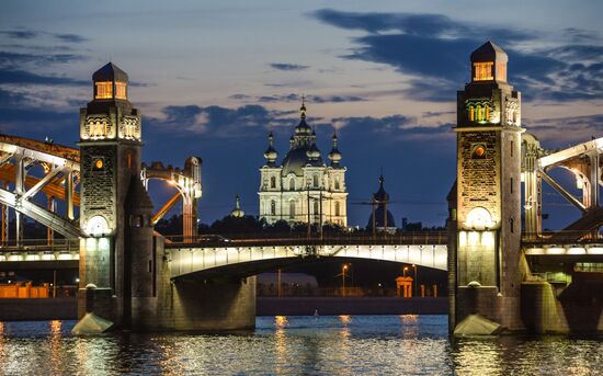 St Peter the Great Bridge drawn in St Petersburg