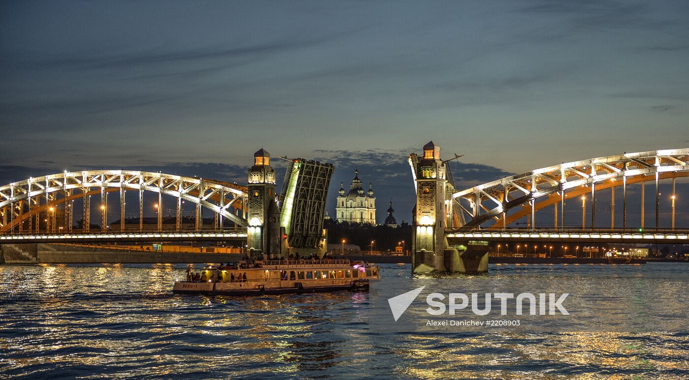 St Peter the Great Bridge drawn in St Petersburg