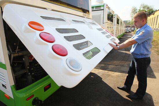 Low-floor LiAZ buses are readied for service