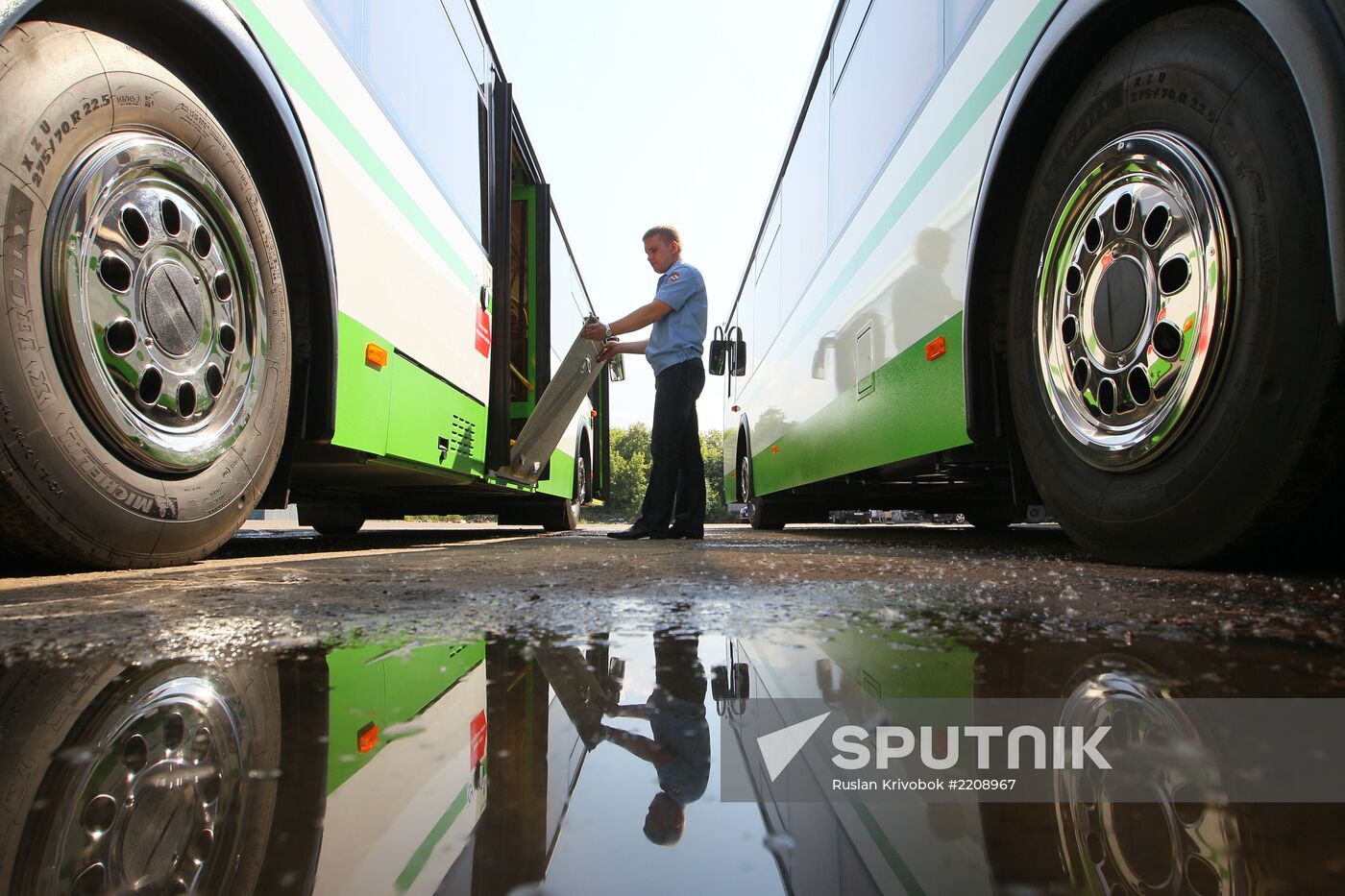Low-floor LiAZ buses are readied for service