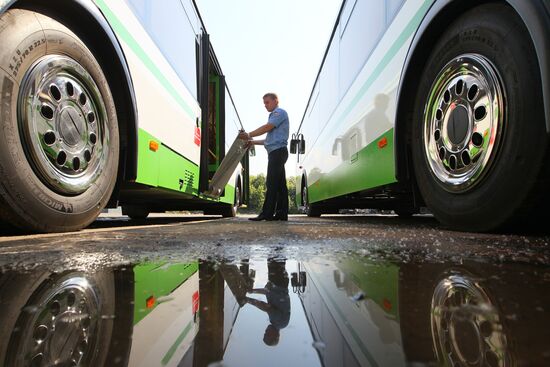 Low-floor LiAZ buses are readied for service