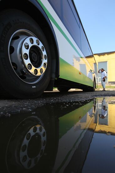 Low-floor LiAZ buses are readied for service