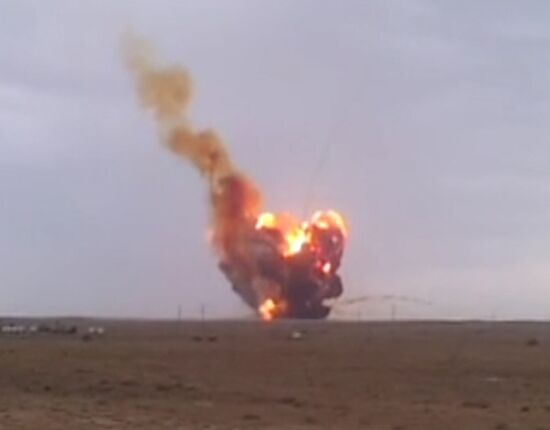 Protom-M rocket falls after launch from Baikonur Cosmodrome