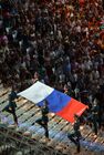 The Russian flag is raised during the opening ceremony of the 27th World University Summer Games at the Kazan Arena stadium, Kazan. Location: Russia, Republic of Tatarstan, Kazan. Author: Ilya Pitalev/Sputnik. Opening ceremony of 27th World Summer Universiade in Kazan
