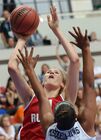 Member of the Russian national team Natalya Vieiru, left, and member of the U.S. national team Kalina Lewis during the finals of women's basketball at the 27th World University Summer Games in Kazan. Location: Russia, Republic of Tatarstan, Kazan. Author: Grigoriy Sokolov/Sputnik. 2013 Universiade. Day Ten. Basketball Women. Finals