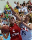 Member of the Russian national team Tatyana Grigoryeva, left, and U.S. national team member Theresa Plaisance during the finals of women's basketball at the 27th World University Summer Games in Kazan. Location: Russia, Republic of Tatarstan, Kazan. Author: Grigoriy Sokolov/Sputnik. 2013 Universiade. Day Ten. Basketball Women. Finals