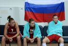Members of the Russian national team from left: Anastasia Logunova and Anastasia Loginova during the finals in women’s basketball against the USA at the 27th World University Summer Games in Kazan. Location: Russia, Republic of Tatarstan, Kazan. Author: Alexey Filippov/Sputnik. 2013 Universiade. Day Ten. Basketball Women. Finals